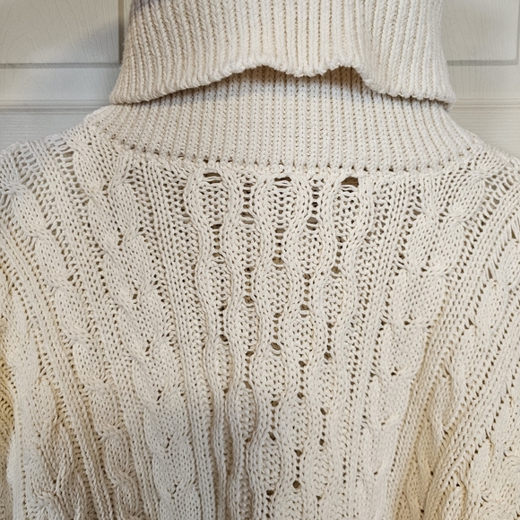 Pilcro Anthropologie Oversized Turtleneck Cable Knit Fisherman Style Cream Sweat - Picture 7 of 11